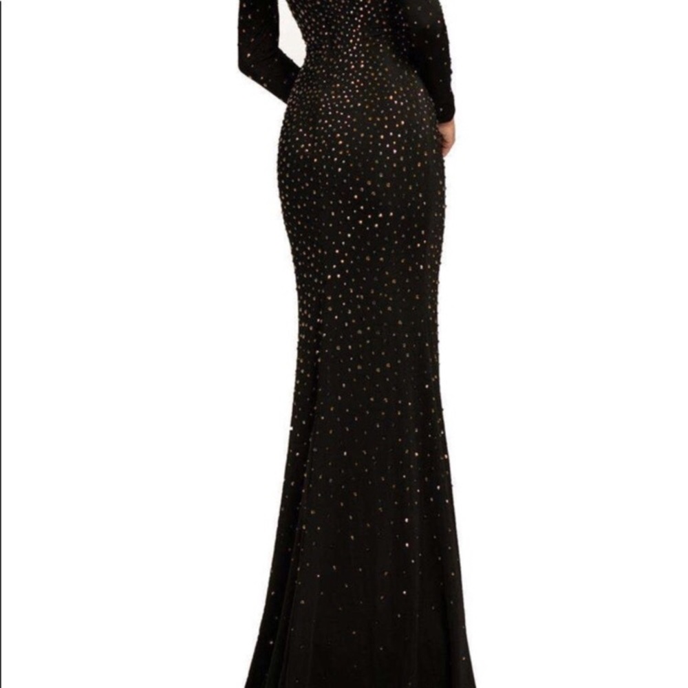 Johnathan Kayne Hand Beaded Asymmetrical Evening Gown Formal Stand Up Collar 12 - Picture 4 of 13